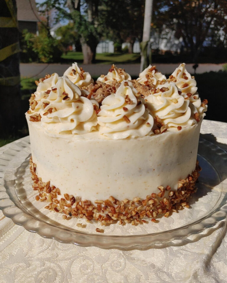 Pecan praline, chocolate spice cake and brown butter buttercream